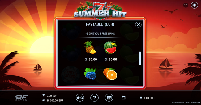 777 summer hit paytable 3 paytable