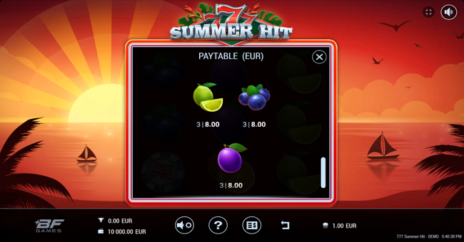 777 summer hit paytable 5 paytable