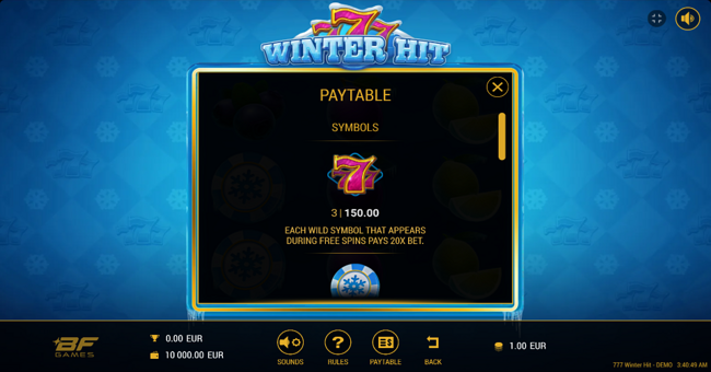 777 winter hit paytable 1 paytable