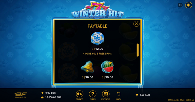 777 winter hit paytable 2 paytable