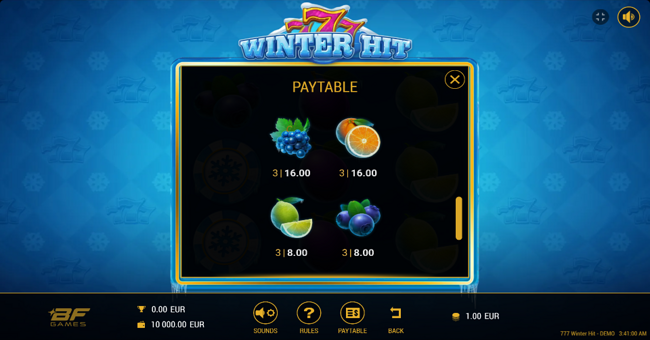 777 winter hit paytable 3 paytable
