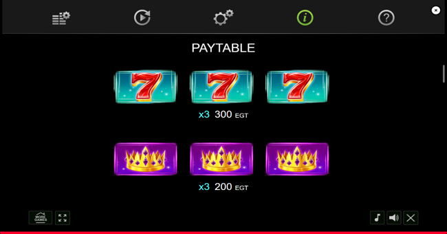 7 and crystals dice paytable 1 paytable
