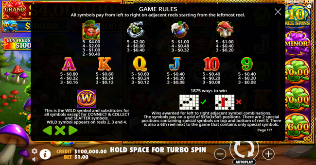 7 clovers of fortune paytable paytable