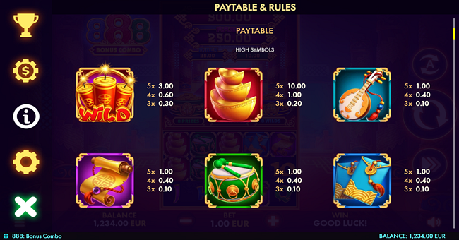 888 bonus combo paytable 1 paytable