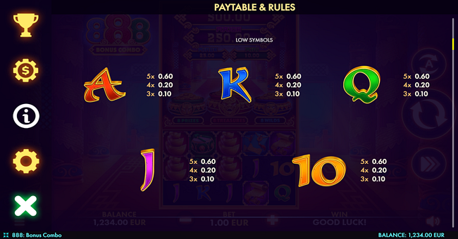 888 bonus combo paytable 2 paytable