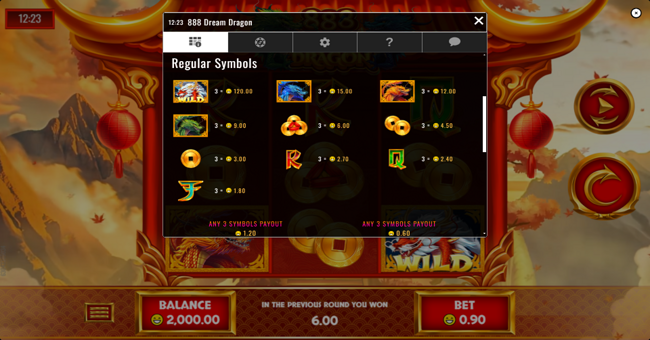 888 dream dragon paytable 1 paytable