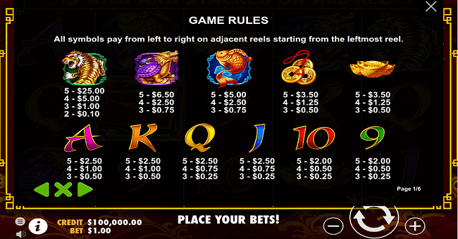 8 dragons paytable paytable