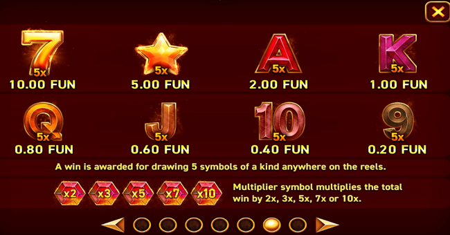 9 burning stars paytable paytable