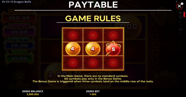 9 dragon balls cash up paytable 1 paytable