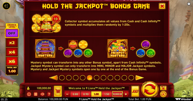 9 lions hold the jackpot symbol 5 paytable