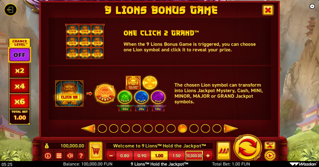 9 lions hold the jackpot symbol 8 paytable