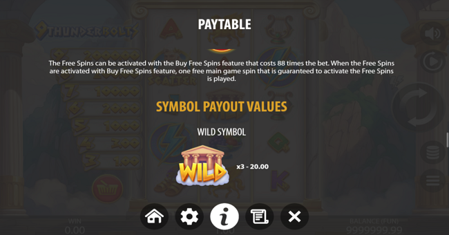 9 thunderbolts paytable paytable