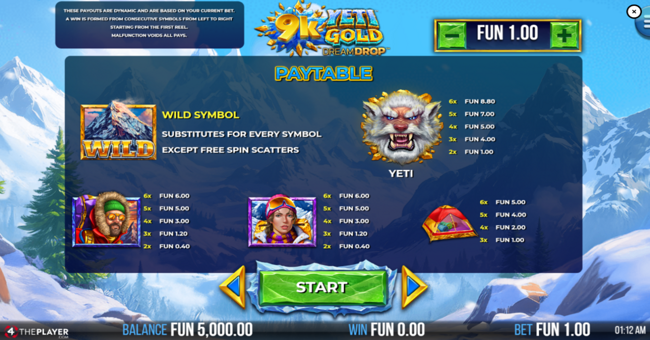 9k yeti gold dream drop paytable 2 paytable