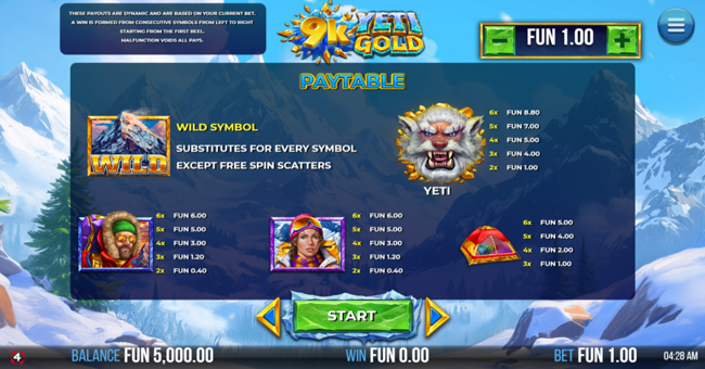 9k yeti gold paytable1 paytable