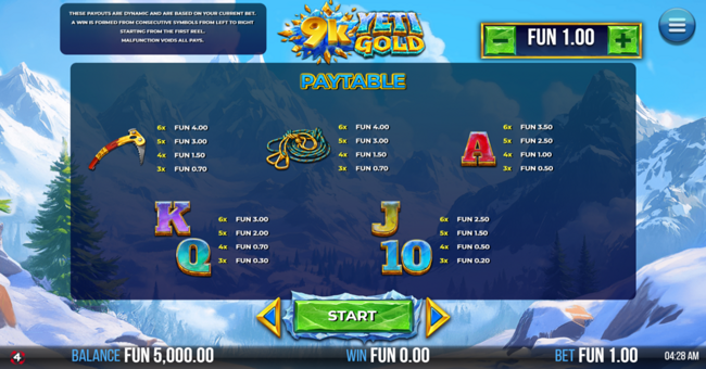 9k yeti gold paytable2 paytable