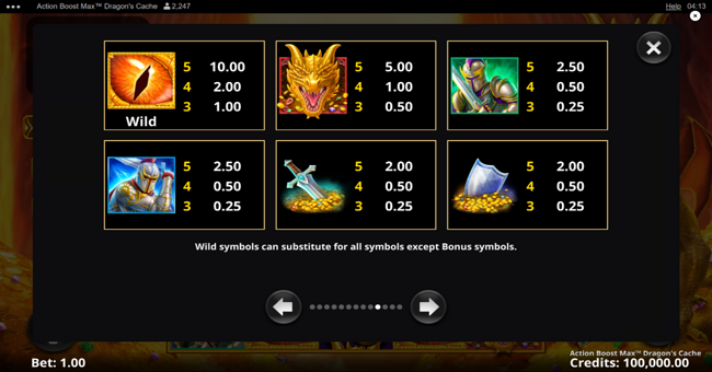action boost max dragons cache paytable 1 paytable