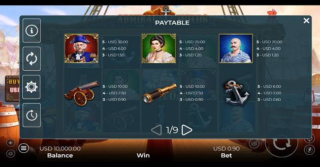 admiral wilds paytable 1 paytable