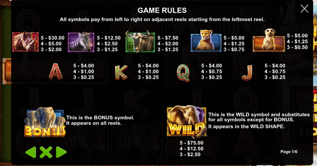 african elephant paytable paytable