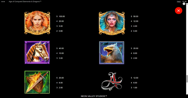 age of conquest diamonds and dragons paytable 2 paytable