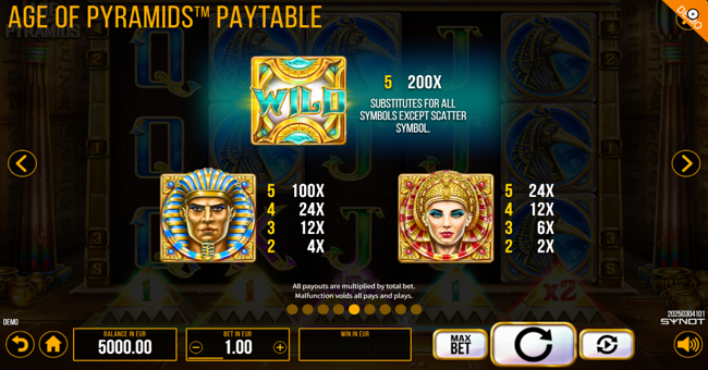 age of pyramids paytable 2 paytable