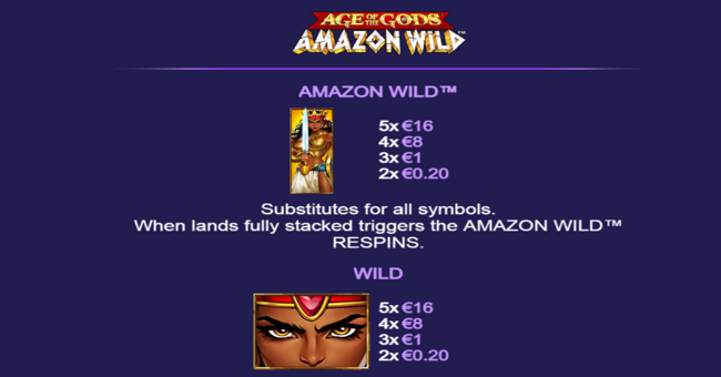 age of the gods amazon wild paytable 1 paytable