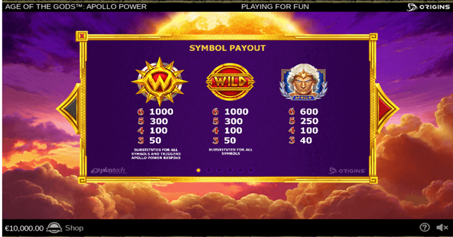 age of the gods apollo power paytable paytable
