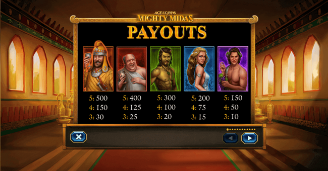 age of the gods mighty midas paytable paytable