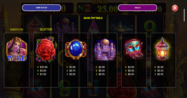 ainsworth arabian rose paytable paytable