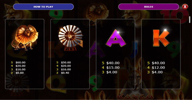ainsworth kanga cash paytable2 paytable