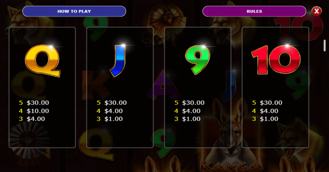 ainsworth kanga cash paytable3 paytable