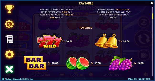 almighty diamonds hold n link paytable 1 paytable