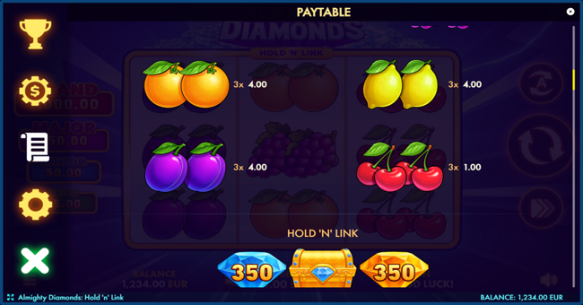almighty diamonds hold n link paytable 2 paytable