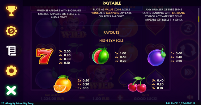 almighty joker big bang paytable 1 paytable