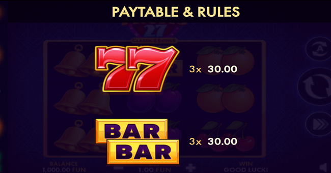 always fruits 27 classic series paytable 1 paytable