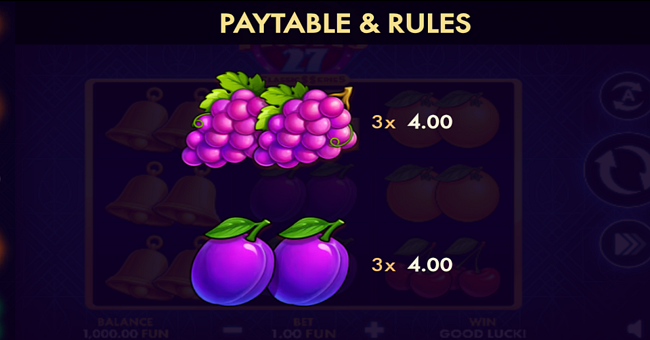 always fruits 27 classic series paytable 3 paytable