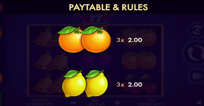 always fruits 27 classic series paytable 4 paytable