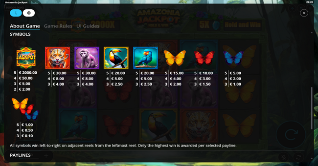 amazonia jackpot hold and win paytable paytable