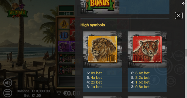 animals strike paytable 1 paytable