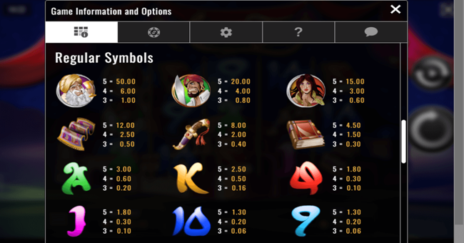 arabian tales paytable paytable