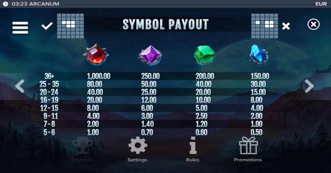 arcanum paytable 1 paytable