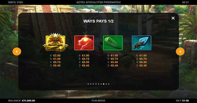 aztec apocalypse prizematch paytable 1 paytable