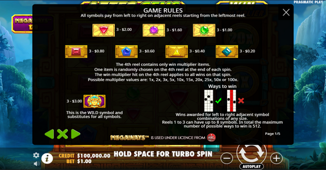 aztec gems megaways paytable paytable