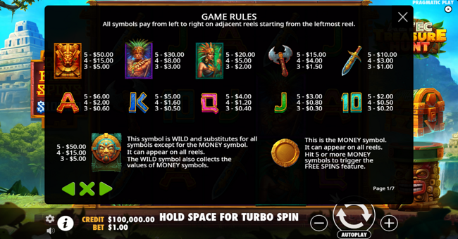 aztec treasure hunt paytable paytable
