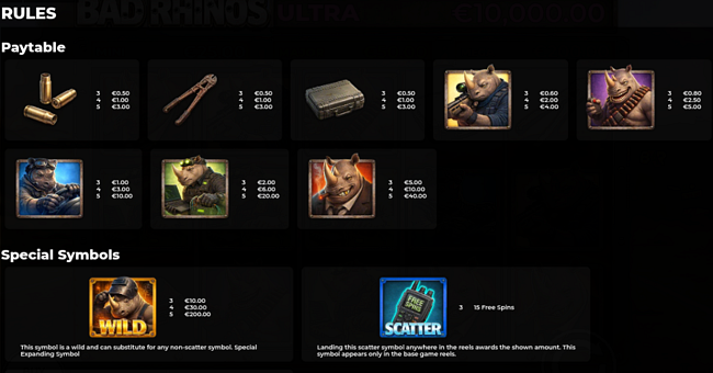 bad rhinos paytable paytable