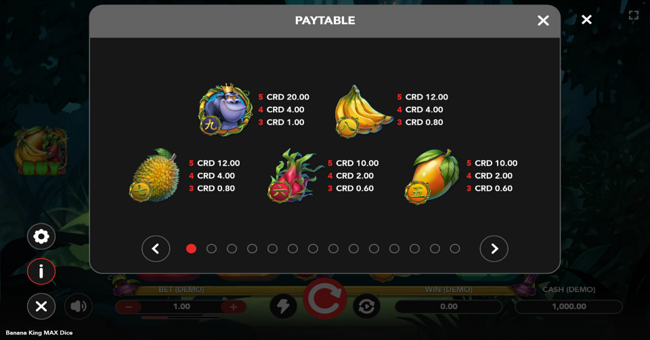 banana king max dice paytable 1 paytable