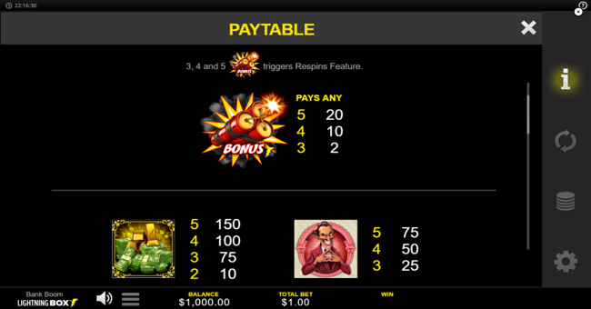 bank boom paytable 1 paytable