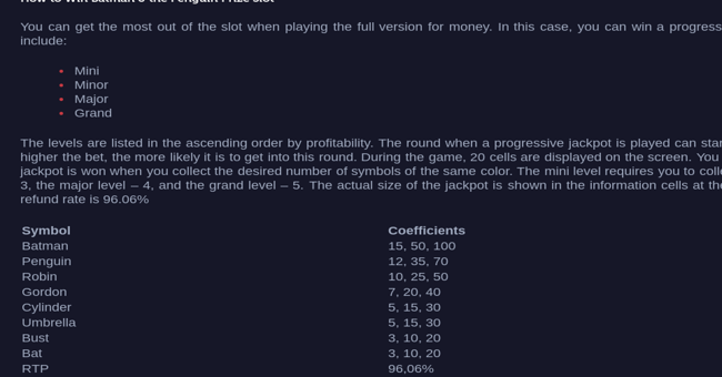 batman and the penguin prize paytable paytable