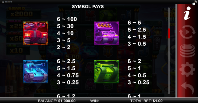 battle bucks 10k ways paytable 1 paytable