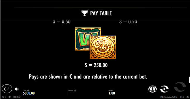 beat the beast quetzalcoatls paytable6 paytable
