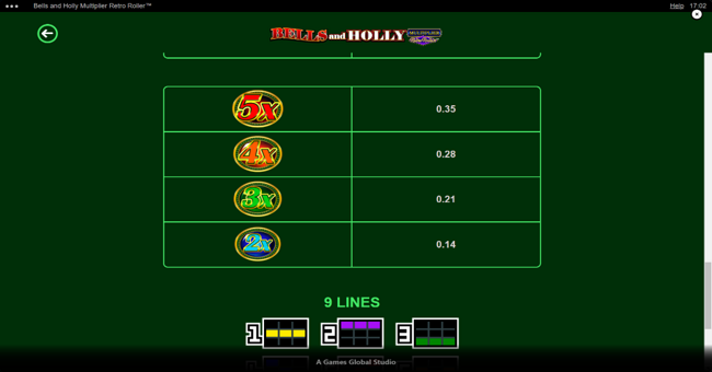 bells and holly multiplier retro roller paytable 2 paytable